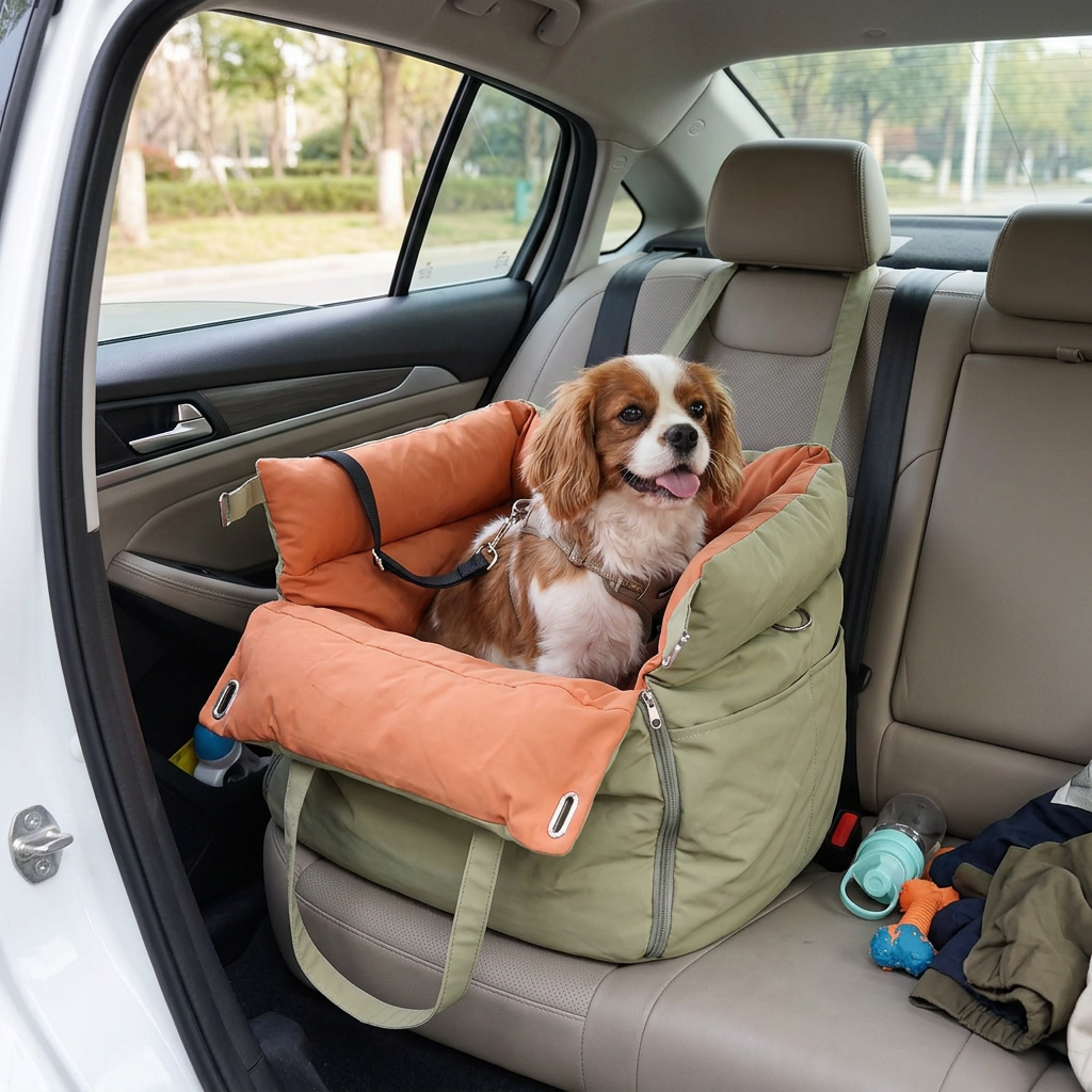 Portable Dog Car Seat Bed with Safety Tether, Washable