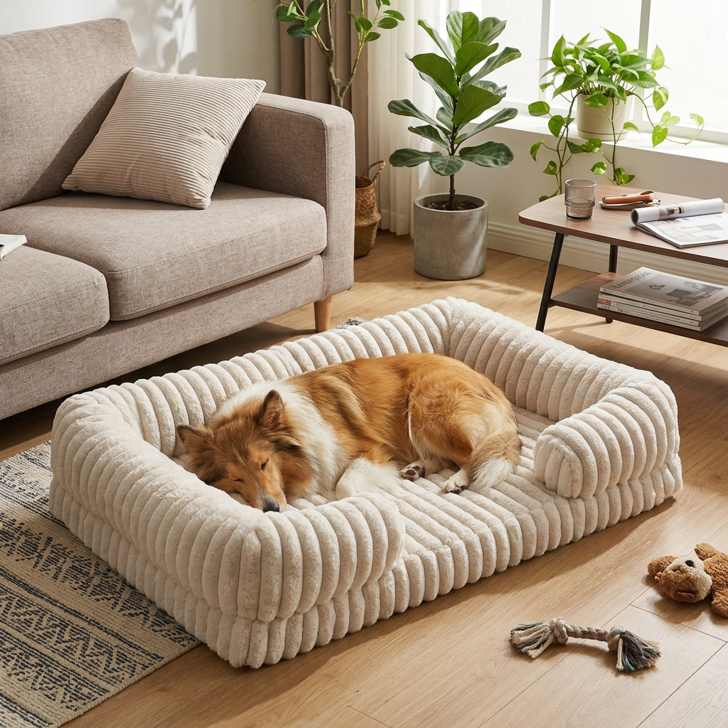 Warm Plush Dog Bed with Removable Cushion, Machine Washable