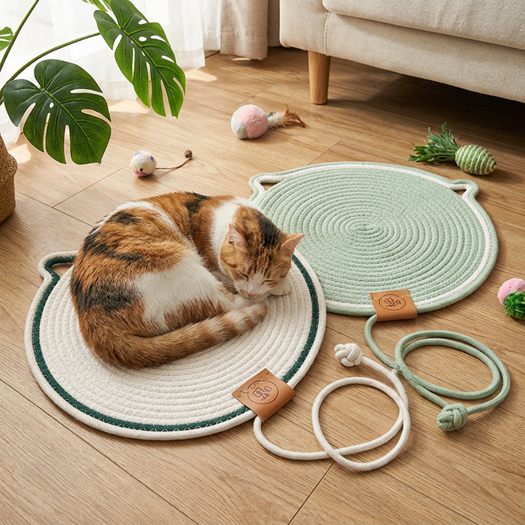 Round Woven Cotton Cat Mat, Scratch & Nap Pad 42cm