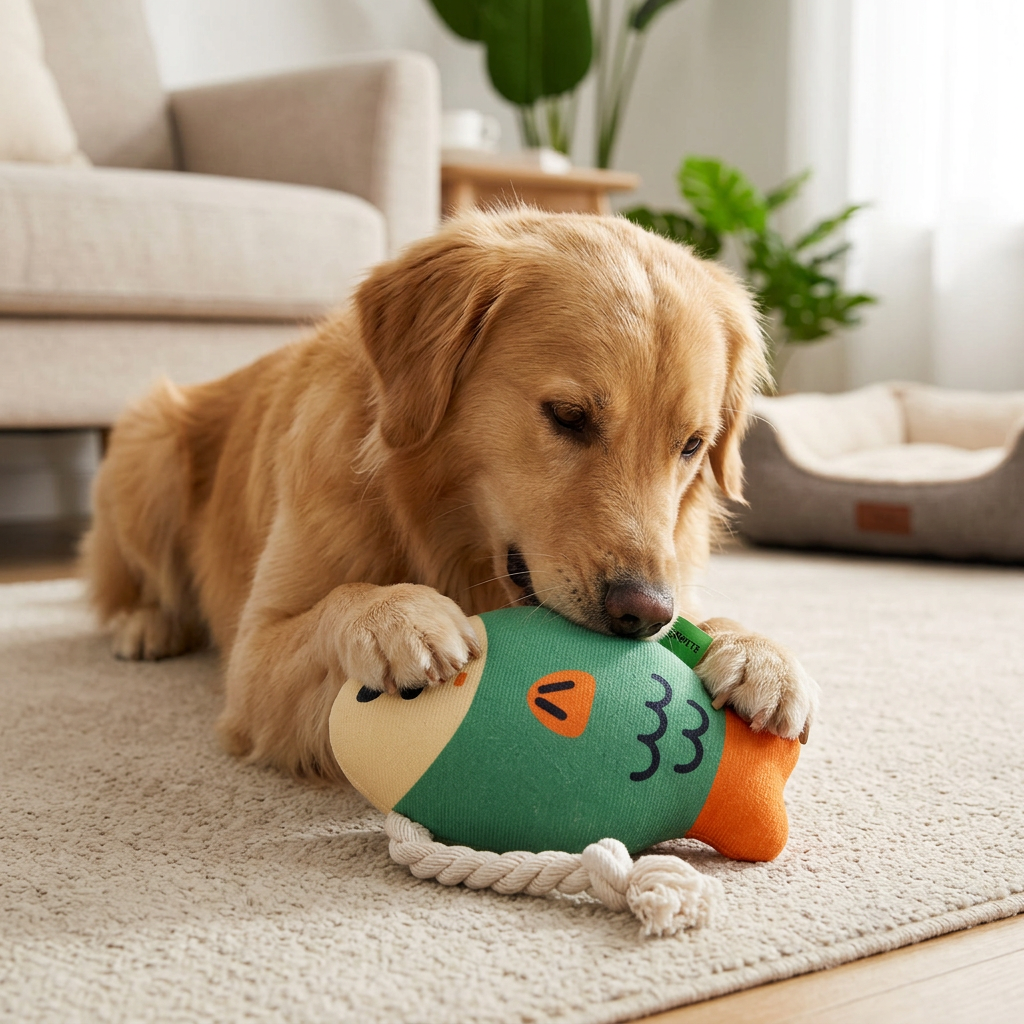 Squeaky Plush Puffer Fish Dog Toy Soft Chew Buddy