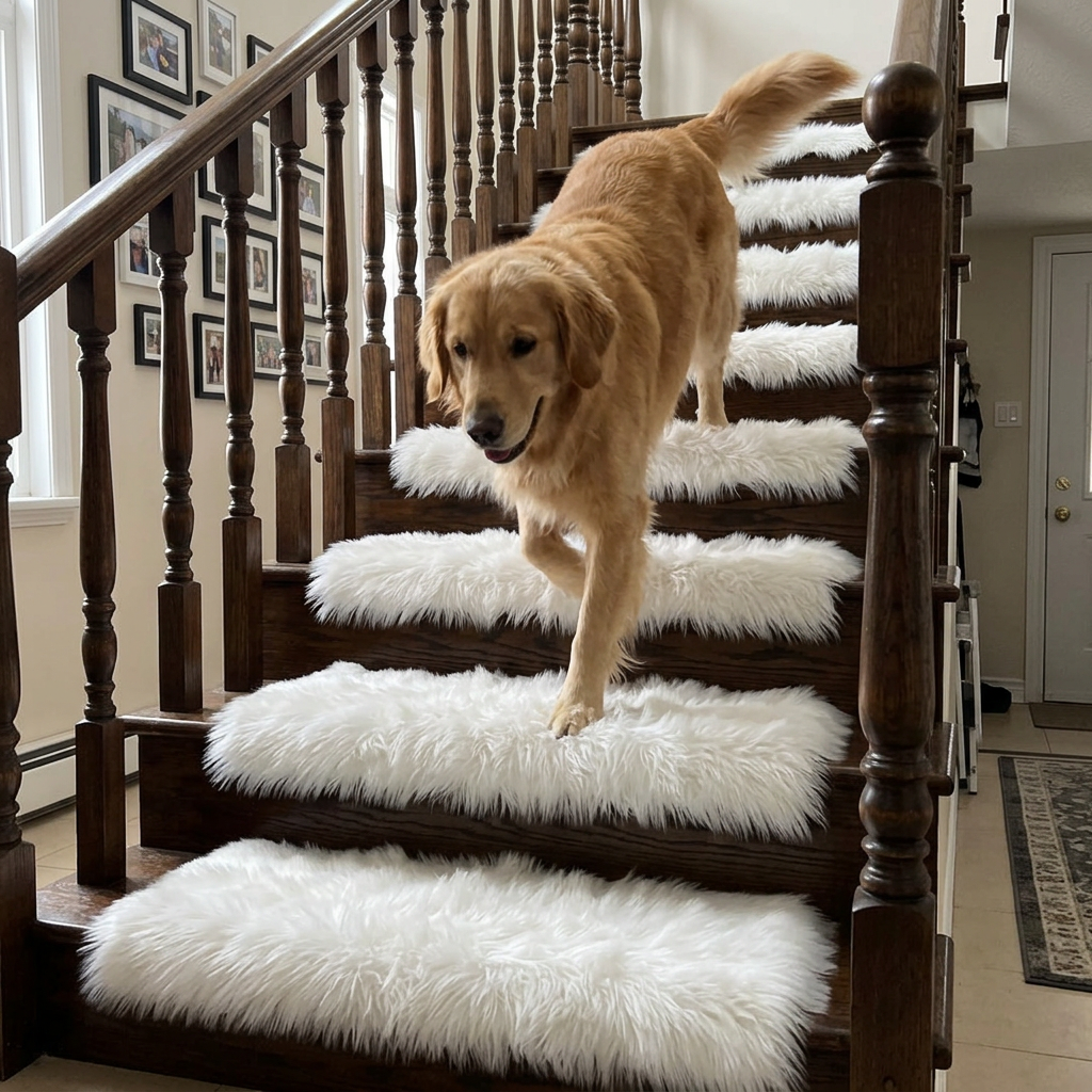 Plush Non-Slip Stair Tread Rug for Pets, Glue-Free Backing