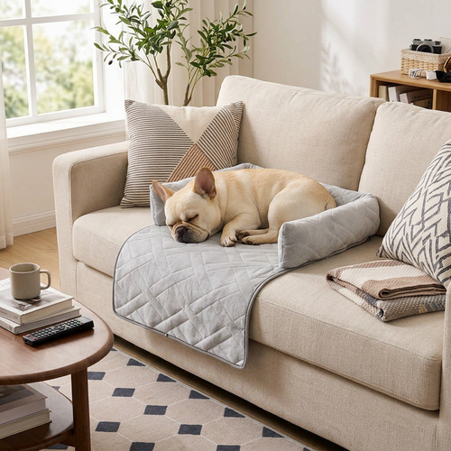 Calming Plush Dog Sofa Bed, Non-Slip Couch Protector Pad