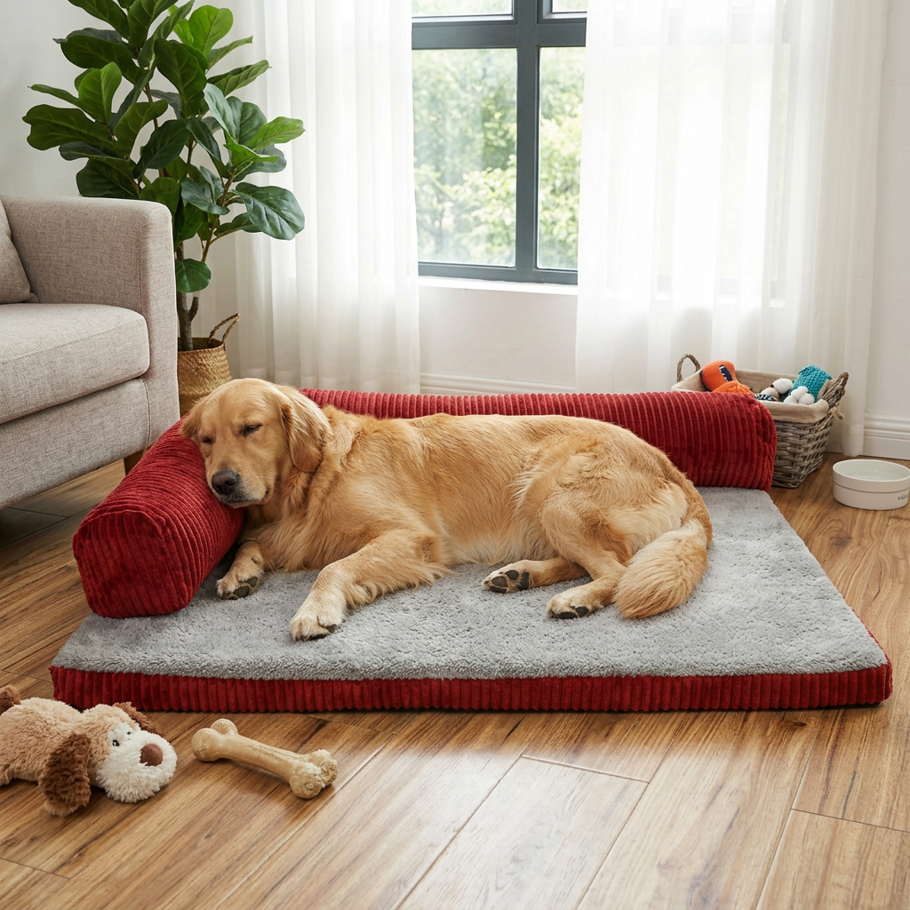 Corduroy Dog Sofa Bed with Non-Slip Base, Soft Pet Couch