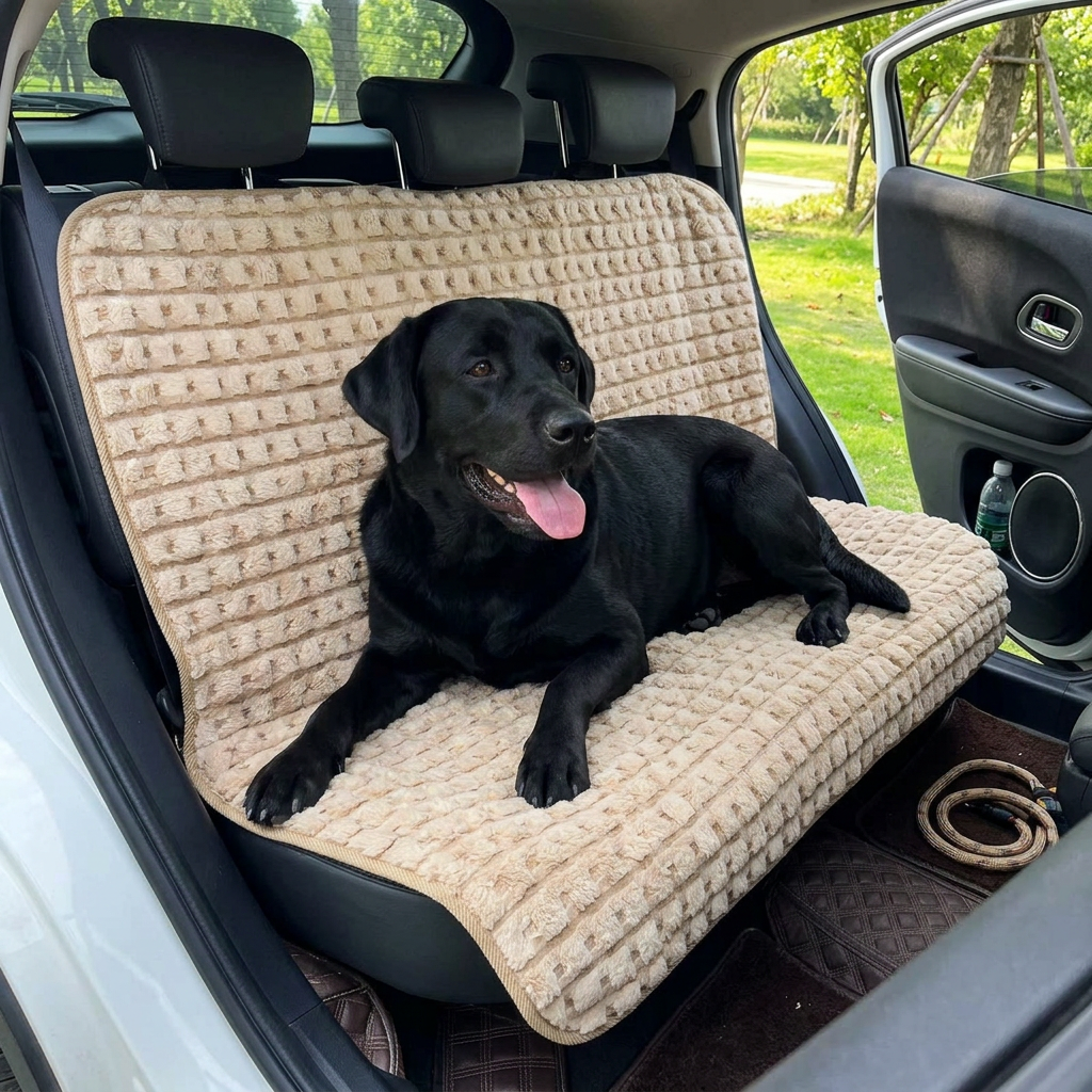 Plush Non-Slip Back Seat Dog Bed Cover for Car Travel
