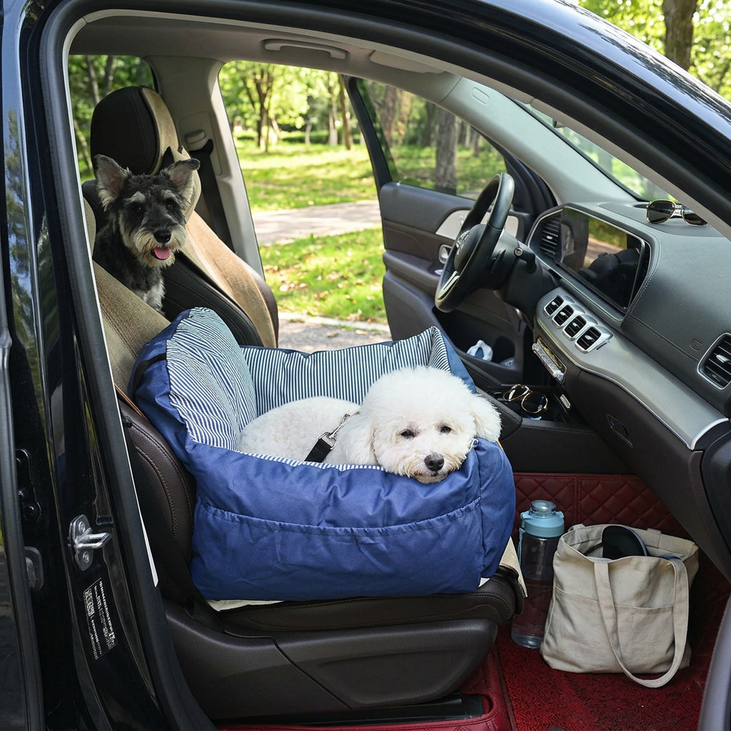 Dog Car Seat Bed Soft Travel Booster, Navy & Stripe