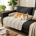 Calming Dog Couch Bed Mat with Bolster, Fluffy Sofa Cover