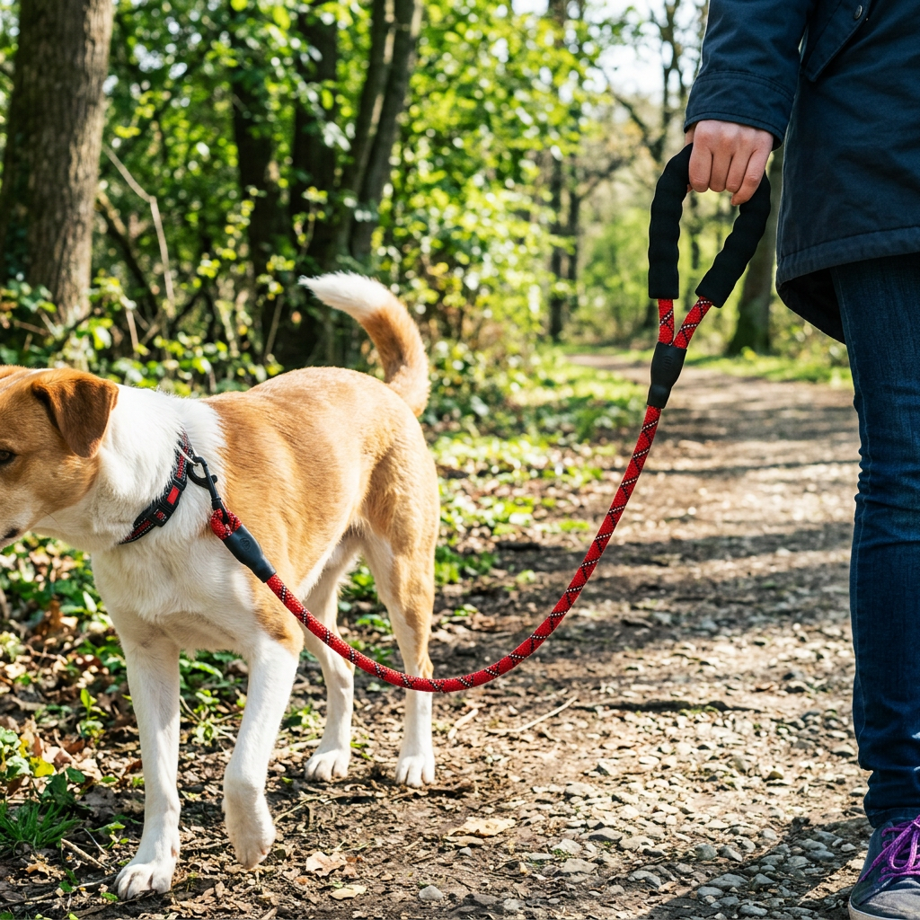 Reflective Nylon Rope Dog Leash with Padded Foam Handle
