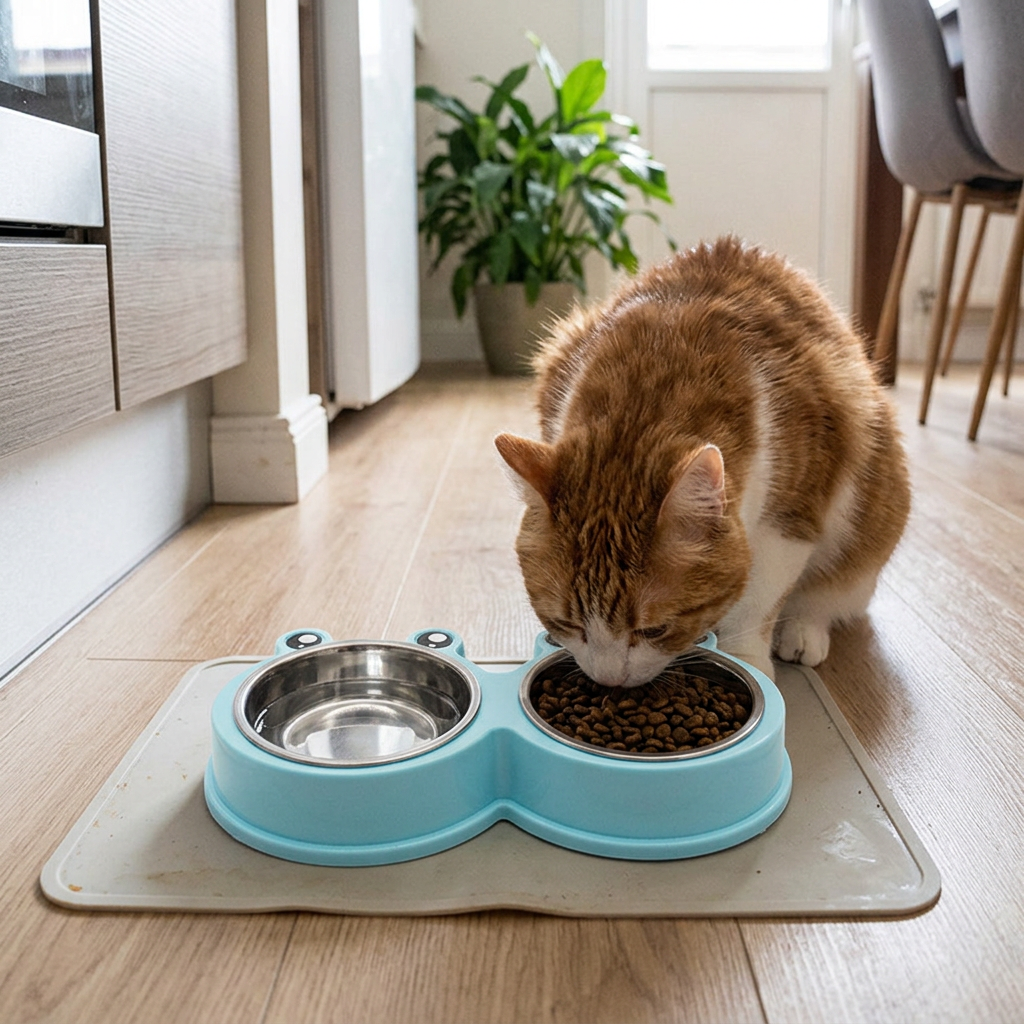 Frog Double Pet Bowl with Stainless Steel Bowls
