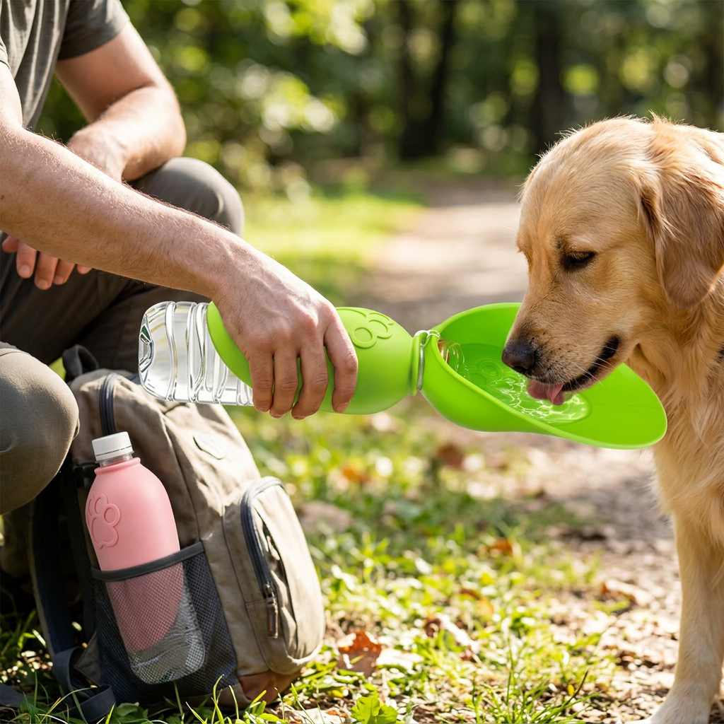 Slip-On Silicone Dog Water Bowl for Bottles, Travel Leaf