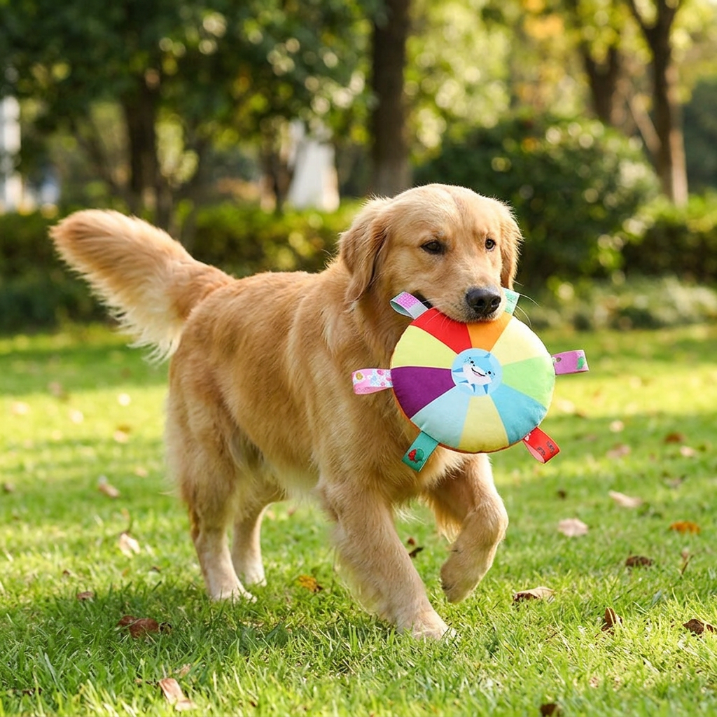 Plush Flying Disc Dog Toy with Squeaker Soft Animal Frisbee