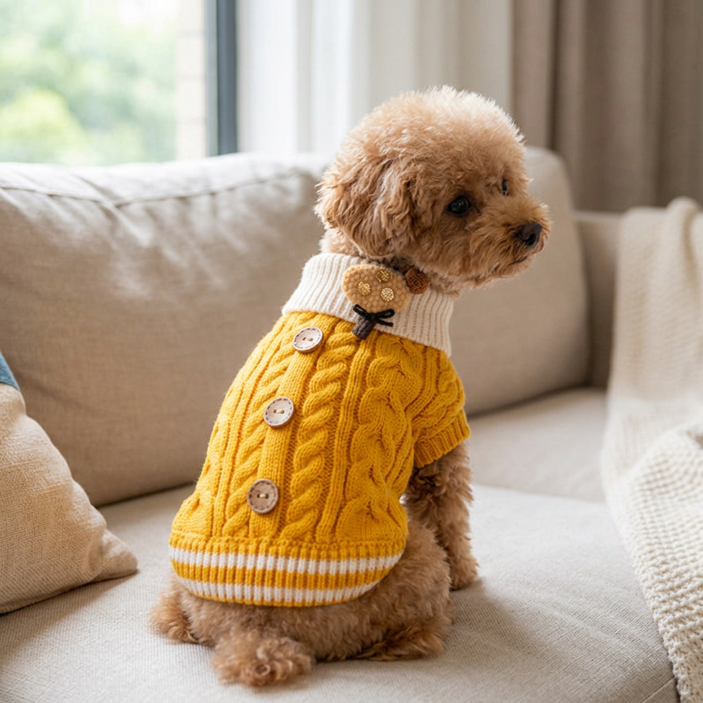 Cable Knit Dog Sweater with Button Detail for Small Dogs