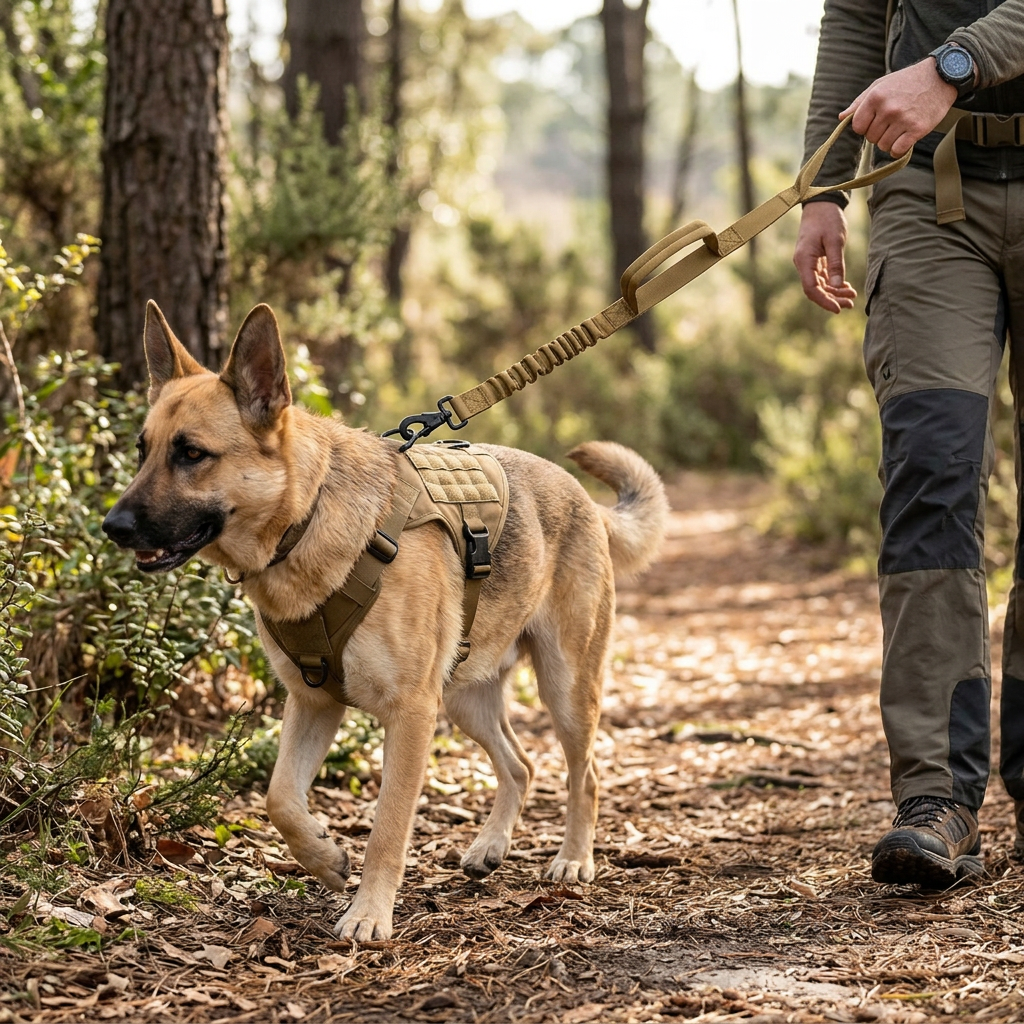 Tactical Bungee Dog Leash with Two Control Handles
