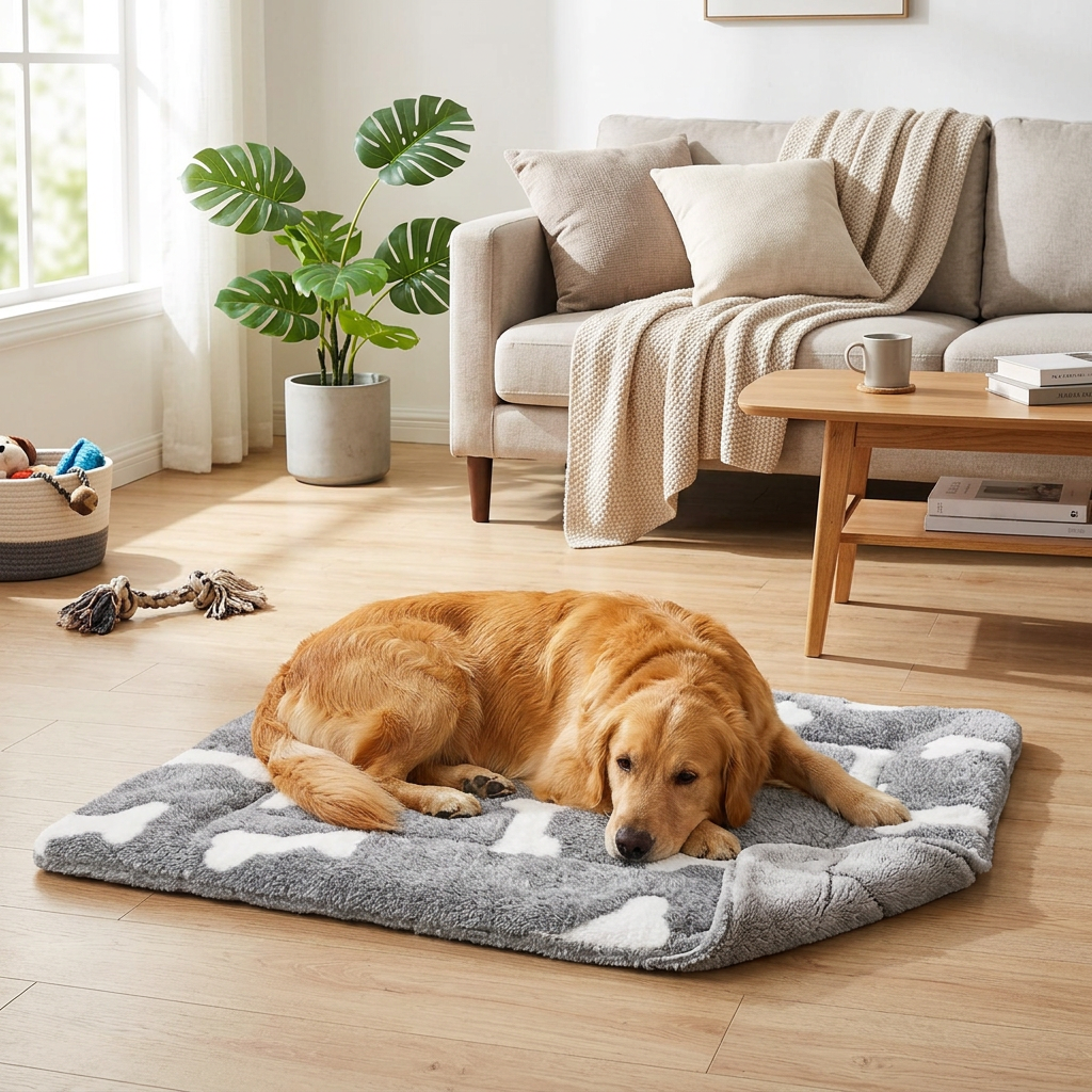 Reversible Fleece Dog Crate Mat, Washable Self-Warming Pad
