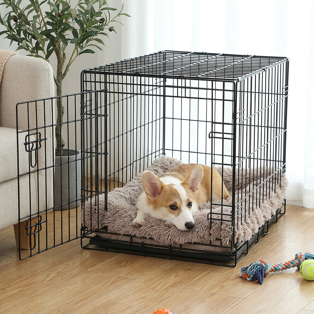Fluffy Plush Dog Crate Pad, Non-Slip Washable Kennel Bed