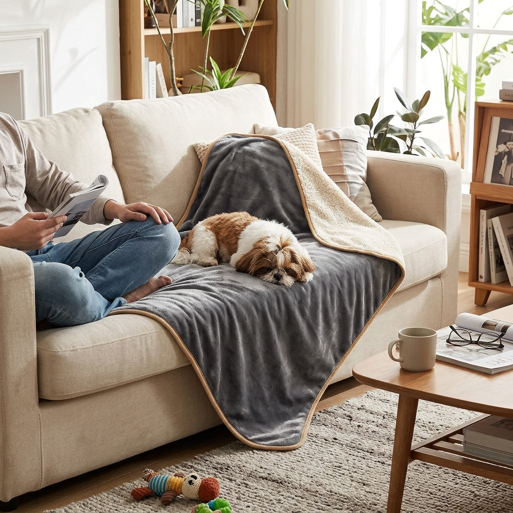 Waterproof Sherpa Dog Blanket, Thick Flannel Furniture Throw