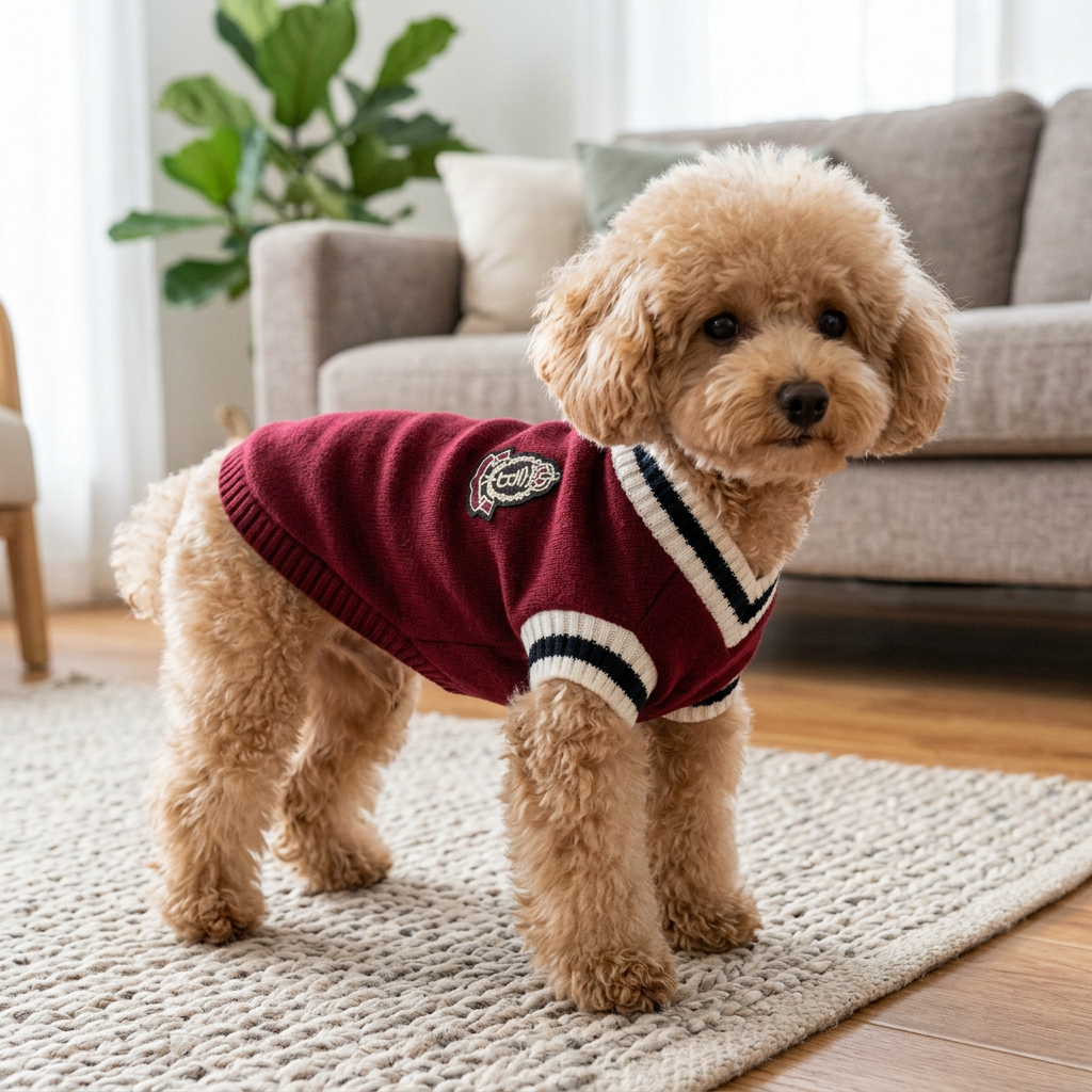 V-Neck Dog Sweater Classic Knit Pullover for Small Dogs