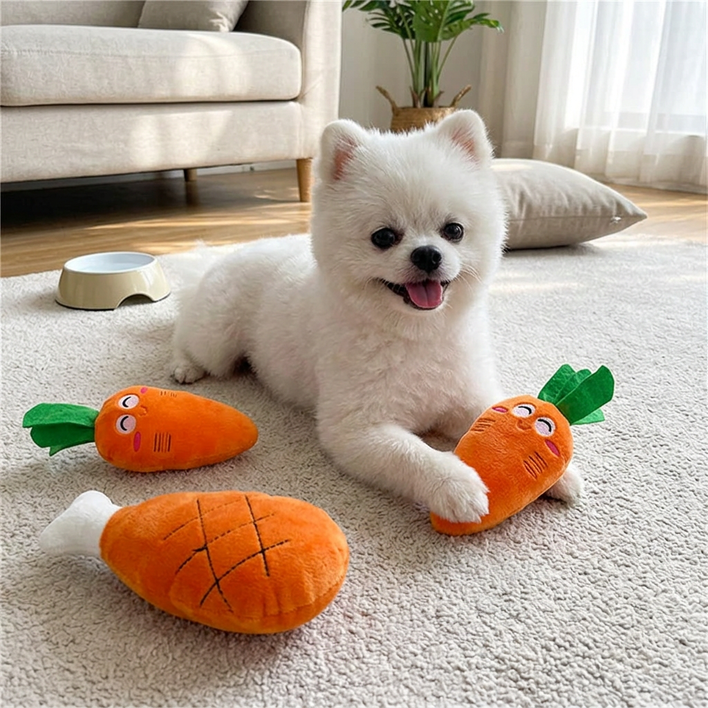 Squeaky Plush Chicken Leg Dog Toy and Carrot Chew Toy