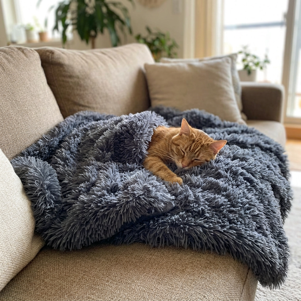Double-Sided Plush Cat Blanket, Soft Warm Throw