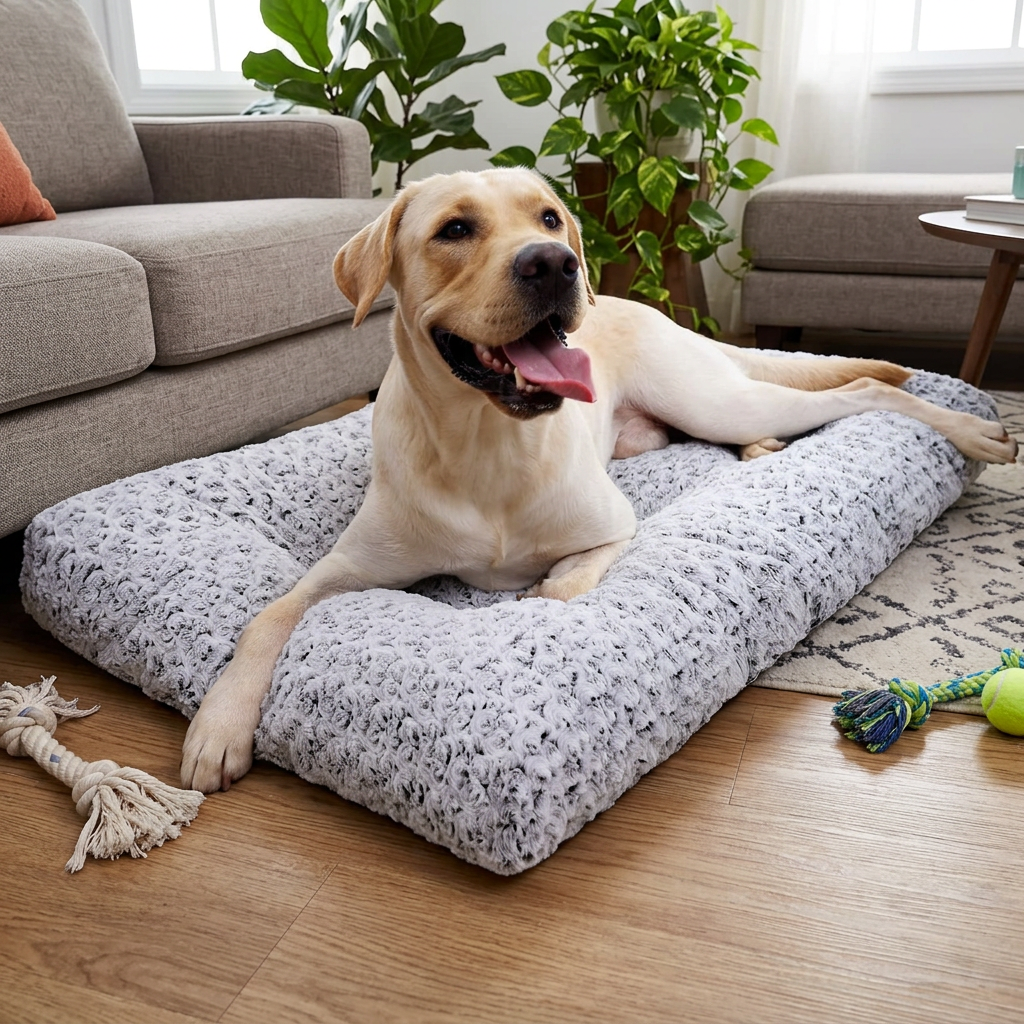 Thick Plush Dog Bed Mat, Soft Washable Kennel Pad in Grey