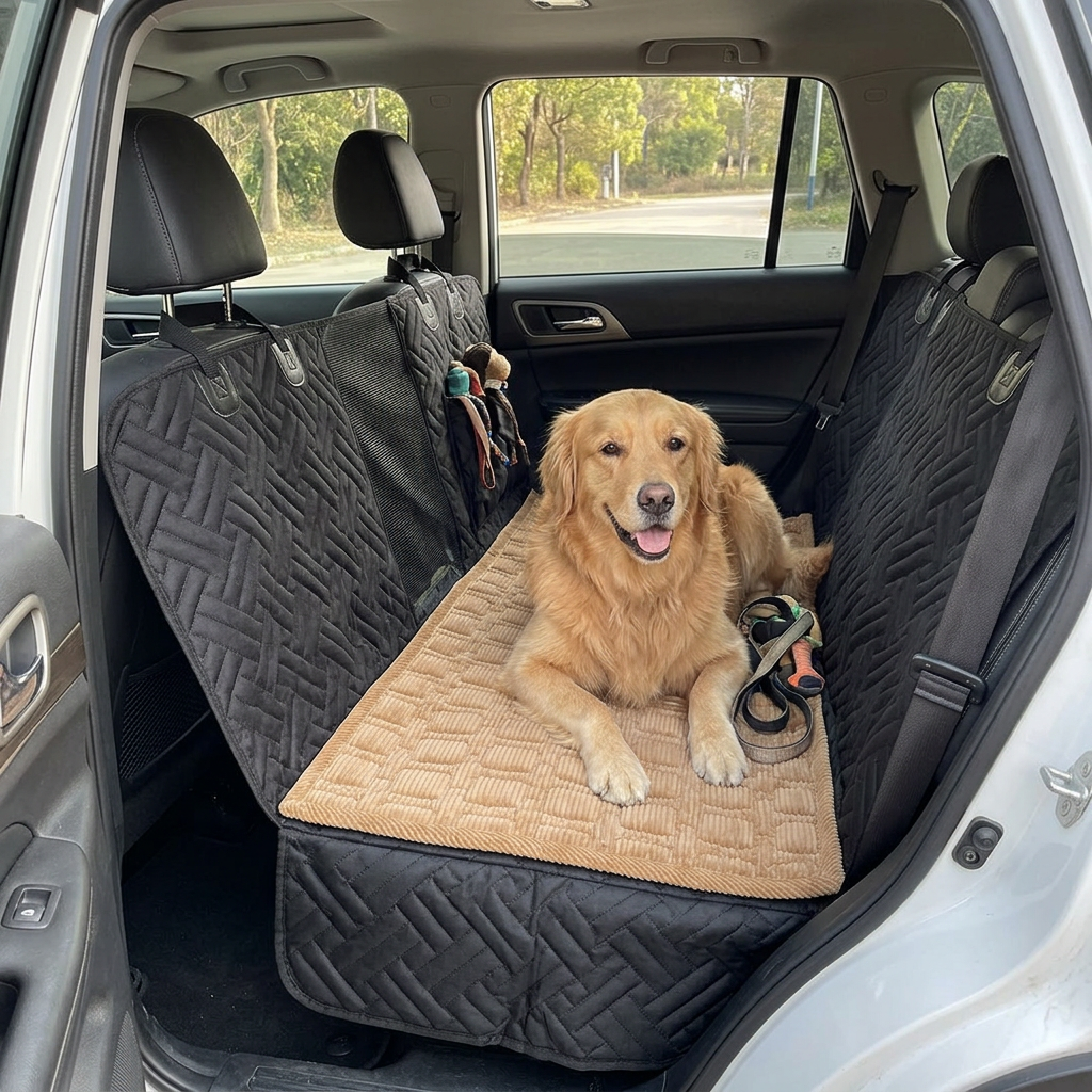 Corduroy Back Seat Dog Mat, Non-Slip Plaid Car Cover