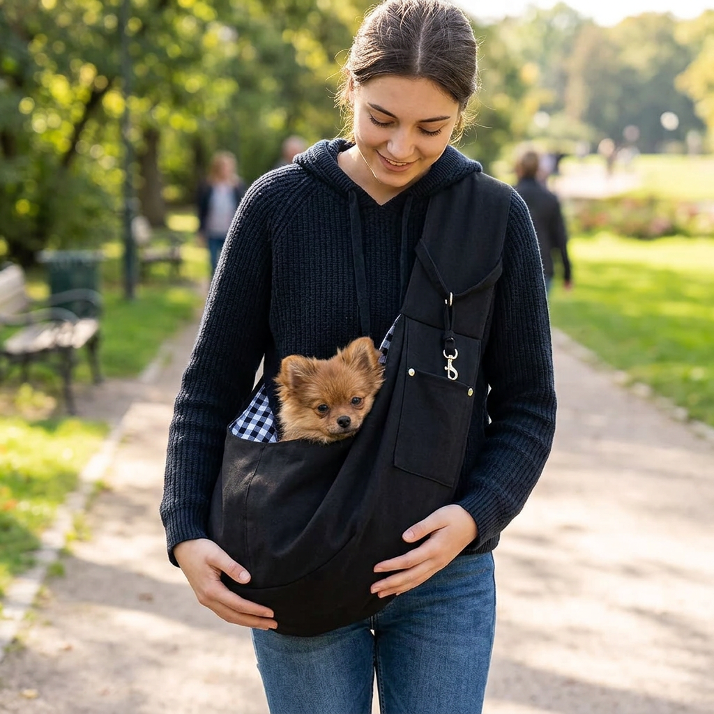 Reversible Dog Sling Carrier with Pocket for Small Pets