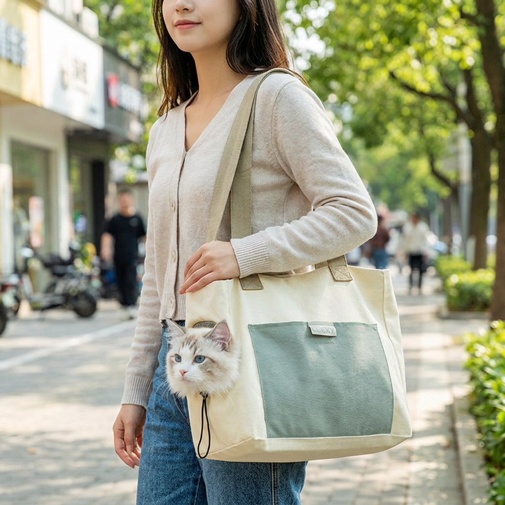 Canvas Cat Carrier Shoulder Bag with Peek-Out Opening