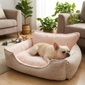 Corduroy Bolster Dog Bed, Plush Lined with Removable Cover