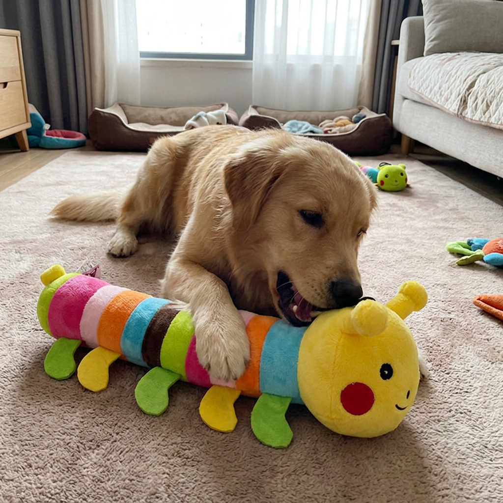 Squeaky Caterpillar Plush Dog Toy Long Soft Chew