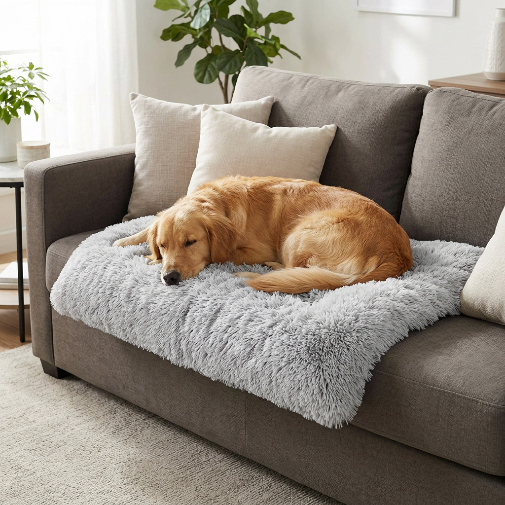 Long Plush Dog Sofa Bed Mat, Washable Furniture Protector