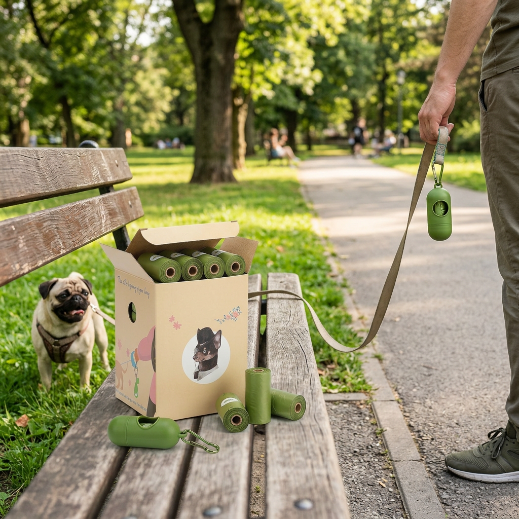 Dog Poop Bags 8 Rolls, 120 Leak-Proof Bags with Leash Clip