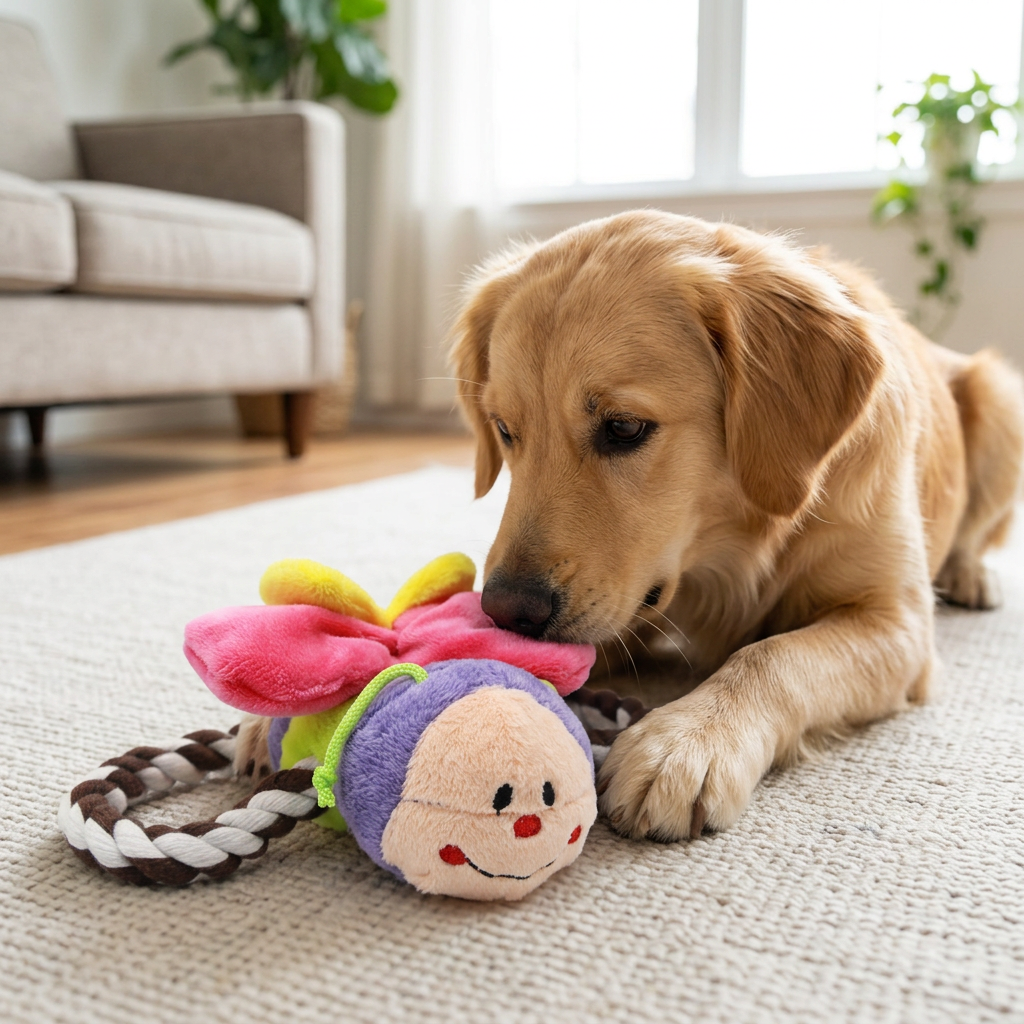 Squeaky Plush Bug Dog Toy with Rope Ladybug Ant Butterfly