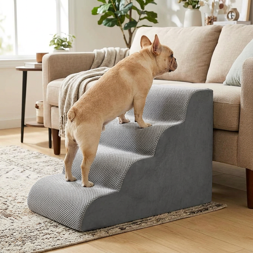 Curved Foam Dog Steps with Washable Cover for Bed & Sofa