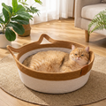 Woven Rattan-Style Cat Nest, Breathable All-Season Bed